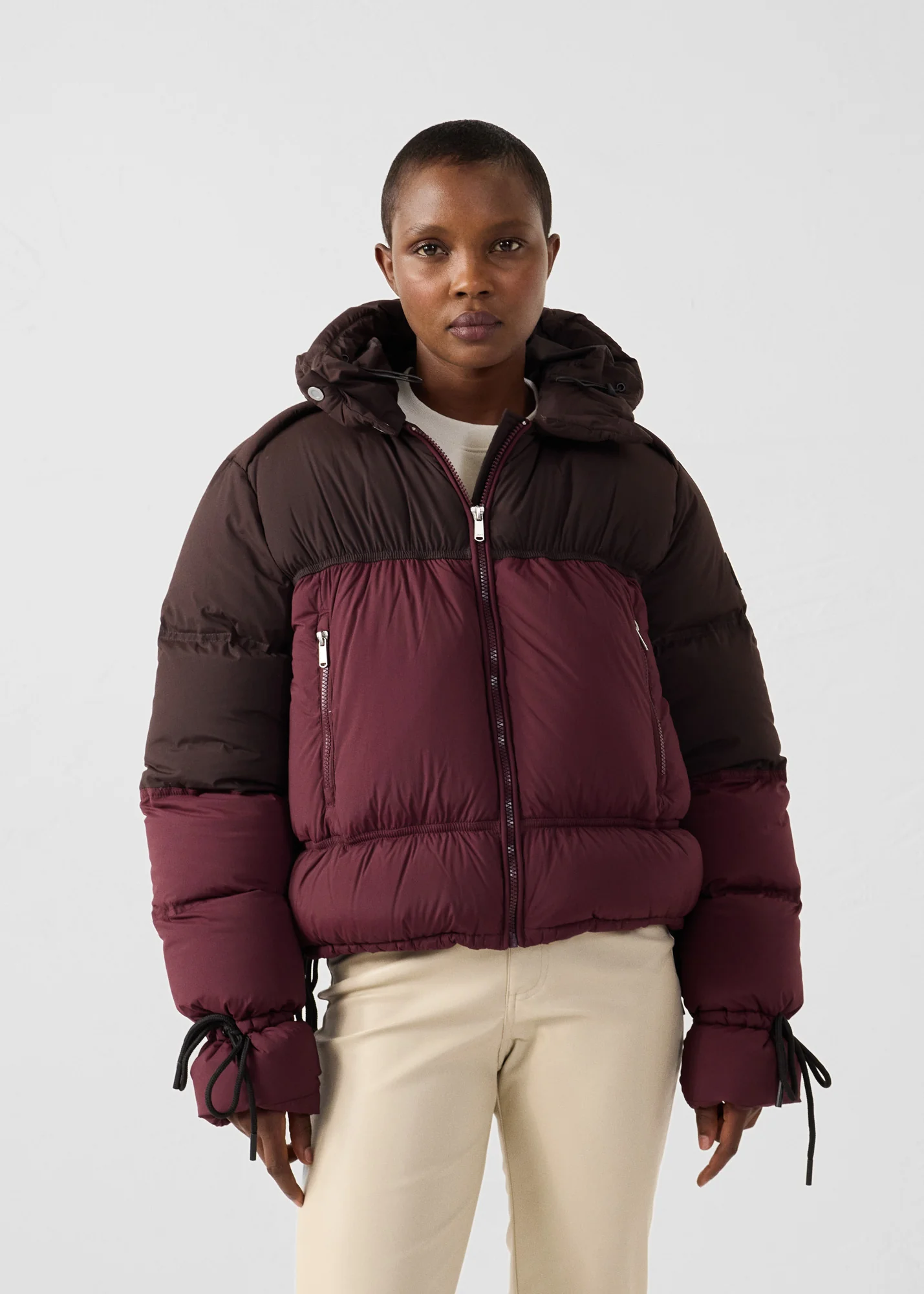 Doudoune Grand Froid esprit puffer Cerise noir/Café noir Nami Colorblock - Image 3