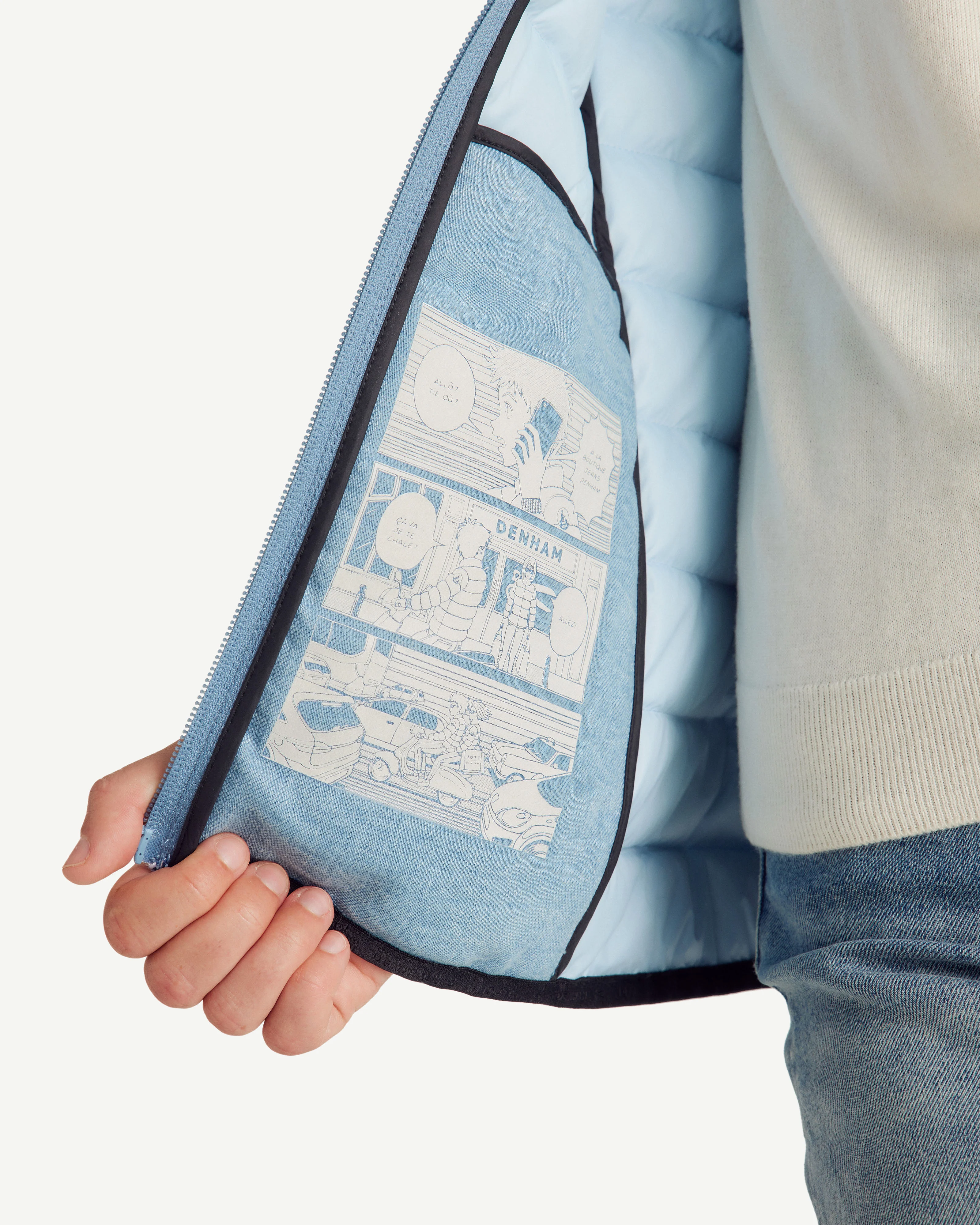 Doudoune légère avec détails en denim Bleu délavé Flight WNW JOTT x DENHAM - Image 9